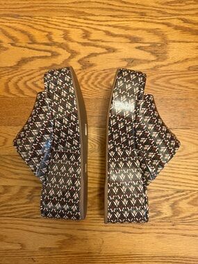 Larroudé Charlie Platform Sandals Patent Daisy Vichy Multi Seaweed NIB Size 7.5